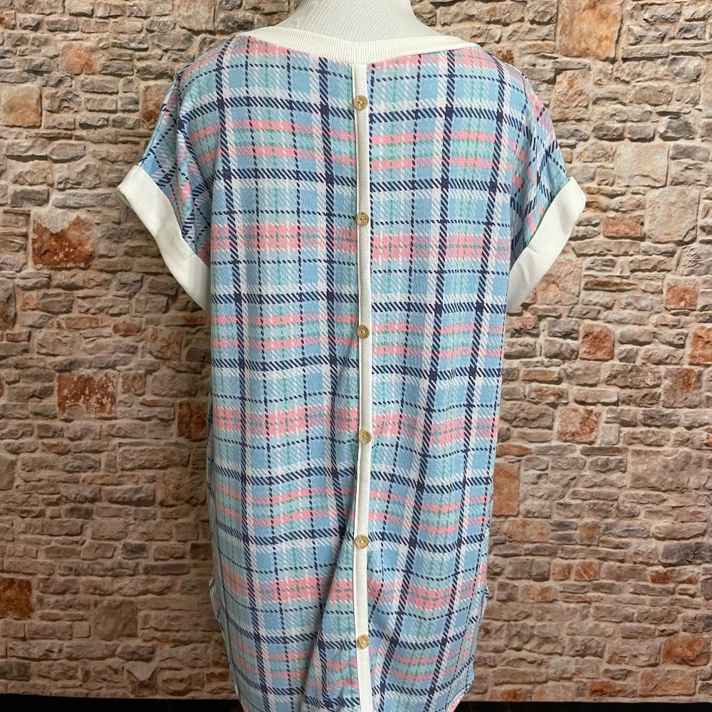 NWT Pink and Blue Plaid Short Sleeve Top - Picture 4 of 7
